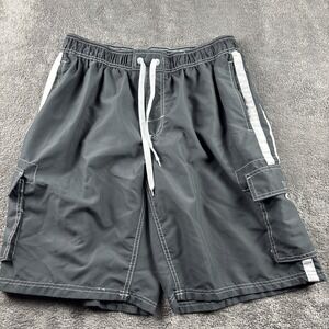 Kanu Surf Swim‎ Trunks Mens XL Gray White Cargo Board Shorts Mesh Lined Beach